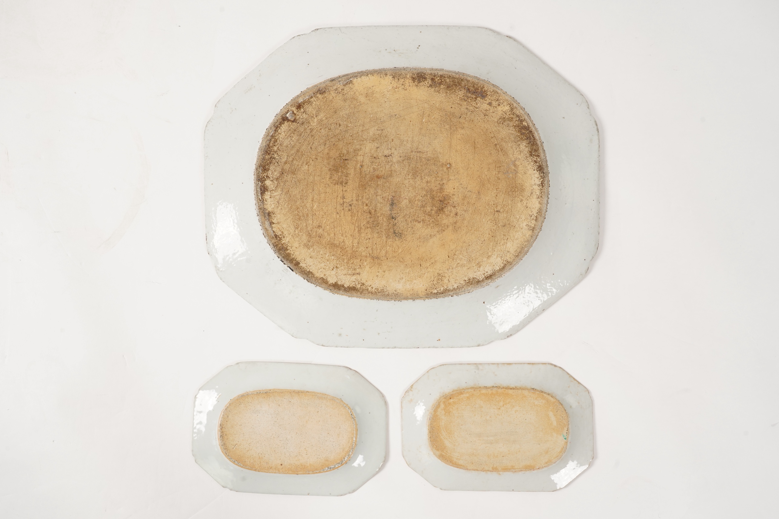 Three Chinese famille rose ‘mandarin’ serving dishes, Qianlong period